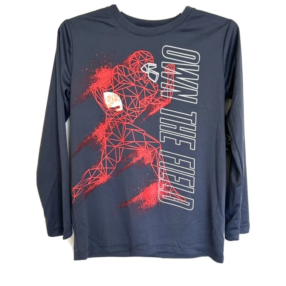 Athletic Works Boy S 6-7 Long Sleeve Graphic Tee Own The Field Grey Football NWT